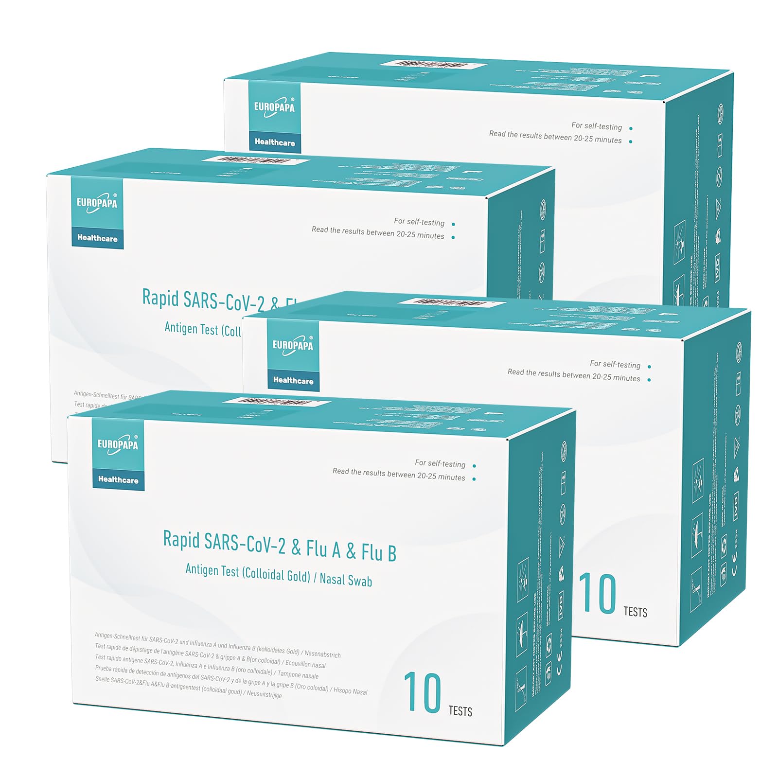 EUROPAPA 40x Corona Laientest Schnelltest und Grippe Test auf Covid-19 und Influenza A/B, Antigentest Selbsttest SARS-CoV-2 Flu A Flu B 3in1 Combo Rapid Test Cassette, für Zuhause, Einzelverpackt