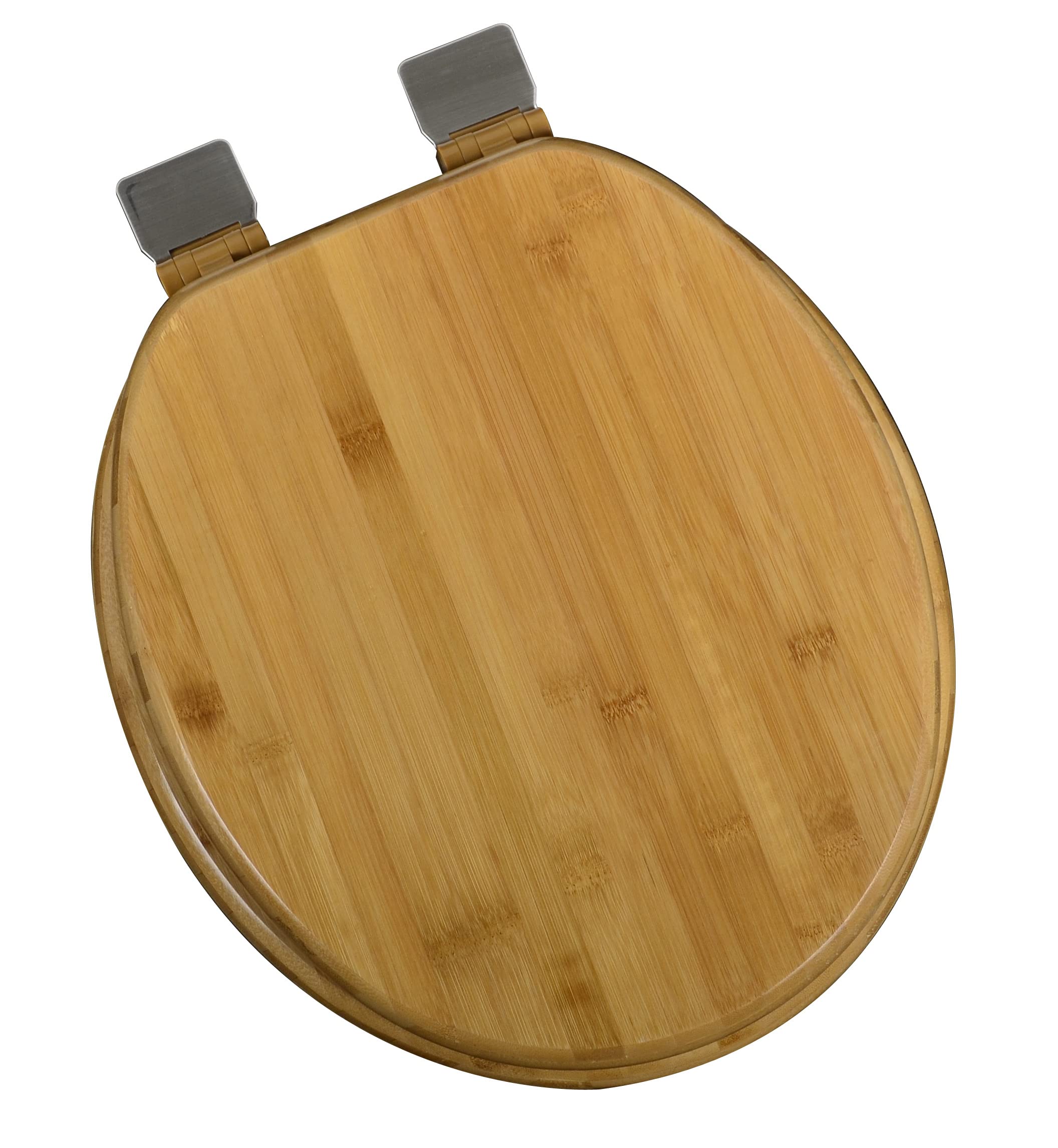 5Q1R1-20BN Natural Wood Toilet Seat with Decorative Finish includes Vari-Adjust Lok-Down R'N'C Hinge, Round, Rattan with Brushed Nickel