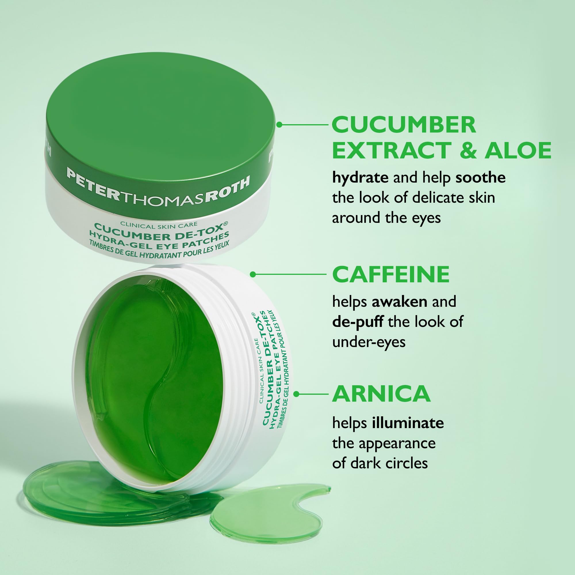 Peter Thomas Roth | Cucumber De-Tox Hydra-Gel | Soothing Under-Eye Patches for Puffiness, Dark Circles, Fine Lines and Wrinkles, 60 Count Each (Pack of 2)