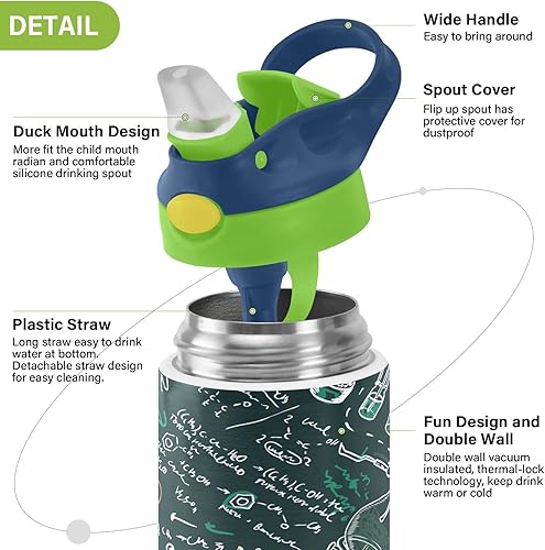 Miniatura 4 de ALAZA Old Chemistry Green - Botella de agua para niños de 12 onzas con pajilla, de acero inoxidable con aislamiento al vacío, vaso para niños y niñas