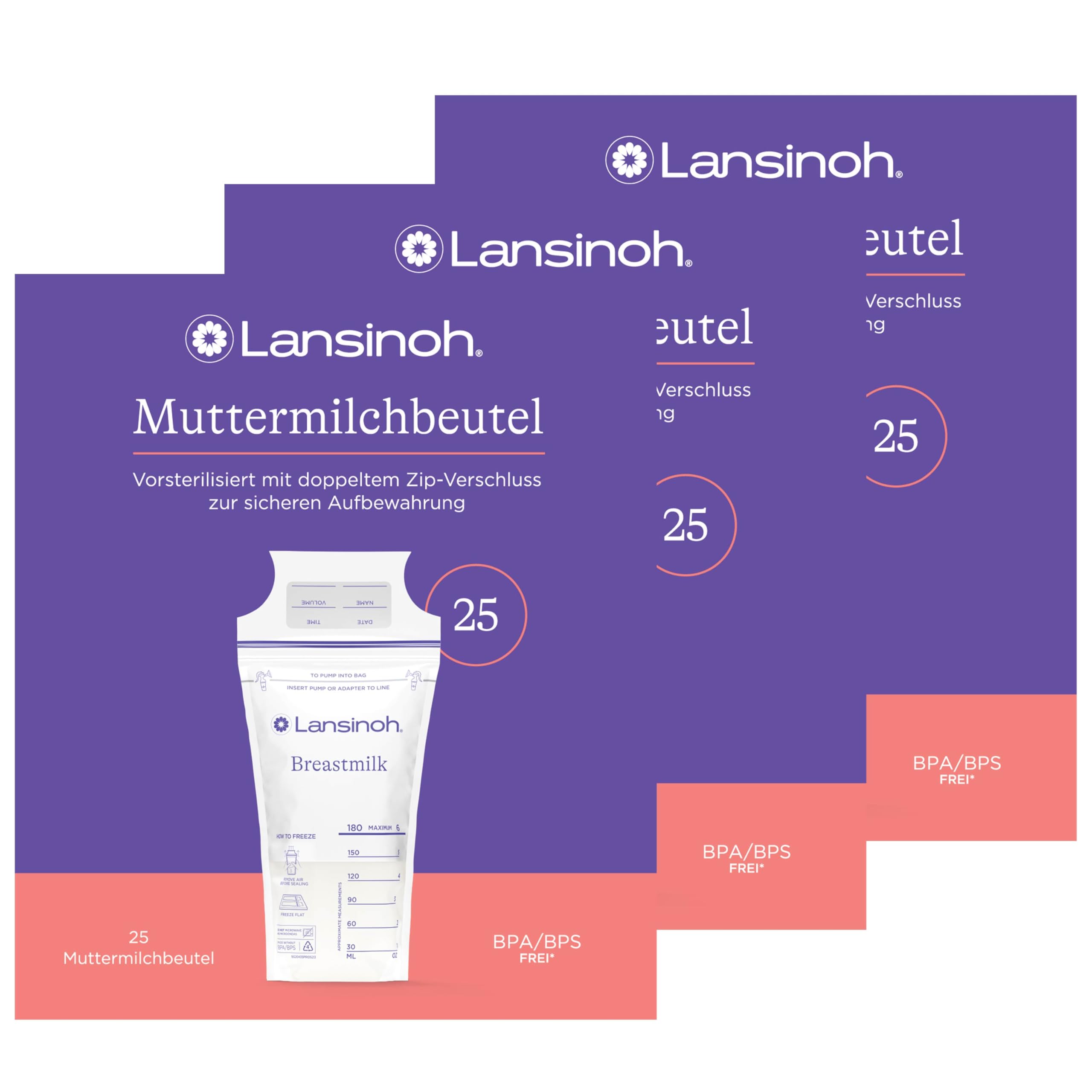 Lansinoh Muttermilchbeutel - 75 Stück - zum sicheren Aufbewahren und Einfrieren von Muttermilch - hygienisch & platzsparend
