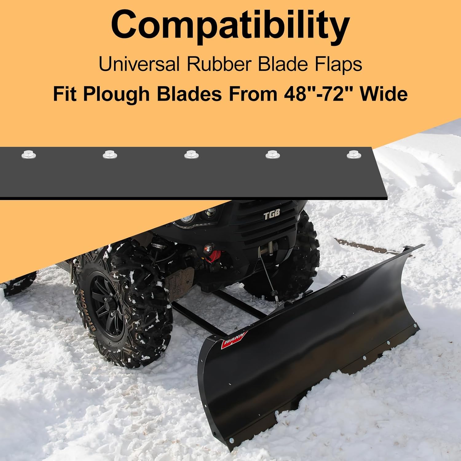 Universal Snowplow Blade Flap, Snowplow Rubber Plow Deflector Attachments, Suitable for 48”-72” Blade, 72”x 6”x 1/4” Rubber Snow Deflector with 11 Sets Mounting Hardware
