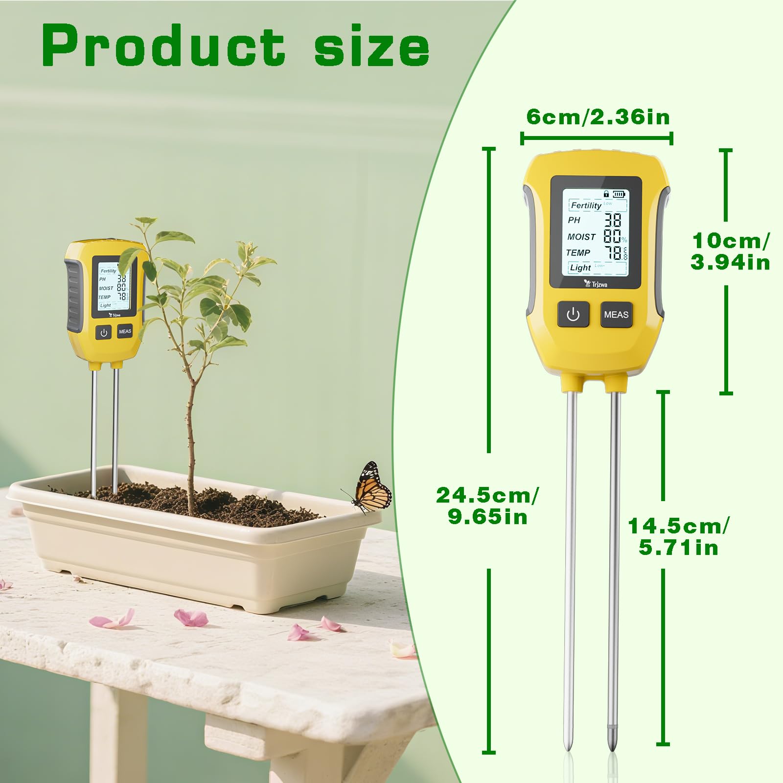 Testeur d'humidité pour Plantes 5 en 1,Humidimètre pour Fertilité/PH/Humidité du Sol/Température/Intensité de la Lumière du Soleil, Hygrometre pour Plantes avec Écran LCD Rétro-Éclairé