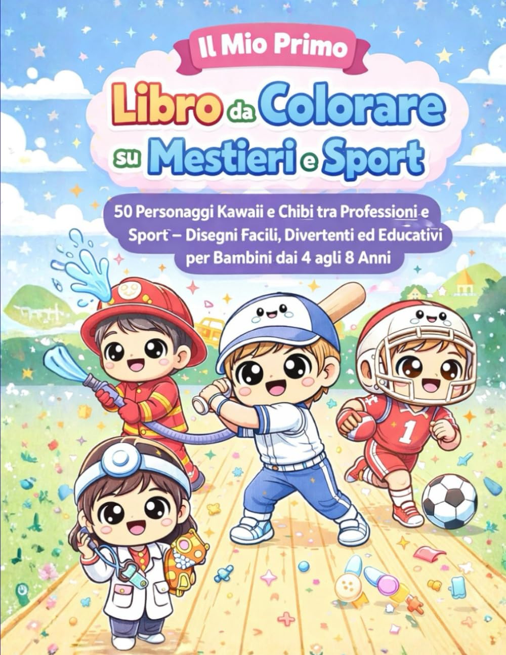 Il Mio Primo Libro da Colorare su Mestieri e Sport: 50 Personaggi Kawaii e Chibi tra Professioni e Sport – Disegni Facili, Divertenti ed Educativi per Bambini dai 4 agli 8 Anni (Impara Colorando)