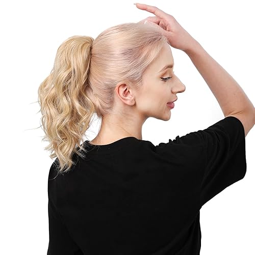 Miniatura 8 de Colas de caballo de garra mediana, extensiones de cabello sintético ondulado y rizado, extensiones de cabello con clip para mujeres y niñas (marrón