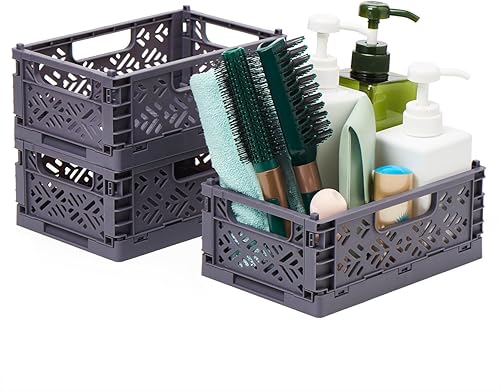 Miniatura 3 de EZOWare Cajas de almacenamiento de plástico plegables medianas, juego de 6 contenedores organizadores apilables, contenedores plegables para el