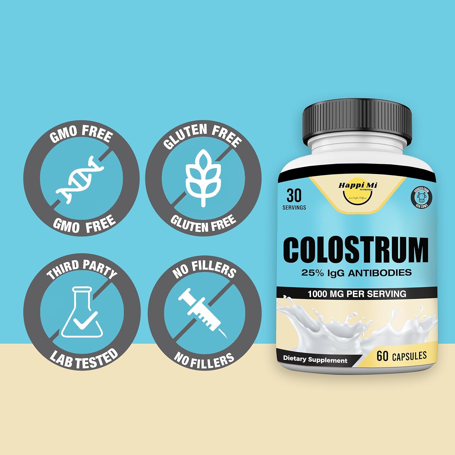 Colostrum Capsules 1000mg Per Serving - US Sourced, 25% Immunoglobulin for Immune Support & Gut Health, 60 Capsules, 30 Servings - Image 5