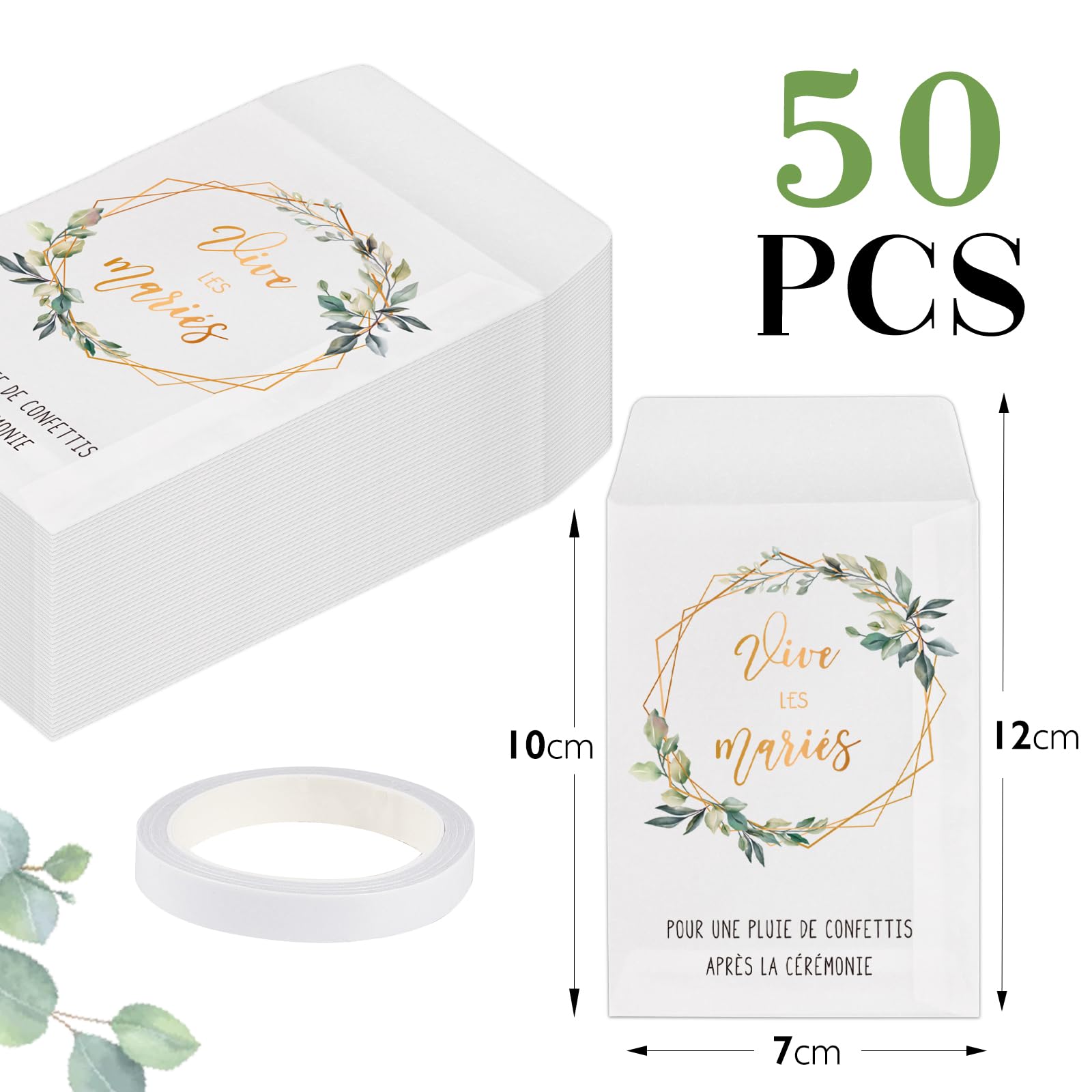 Bekecidi Lot De 120 Sacs En Verre Pour Confettis De Mariage Avec 120 Pièces Autocollant, Petite Enveloppe En Papier Blanc, Sachets De Dragées De Mariage Pour Fleurs, Bougies, Cire Fondue, 70 X 105 Mm