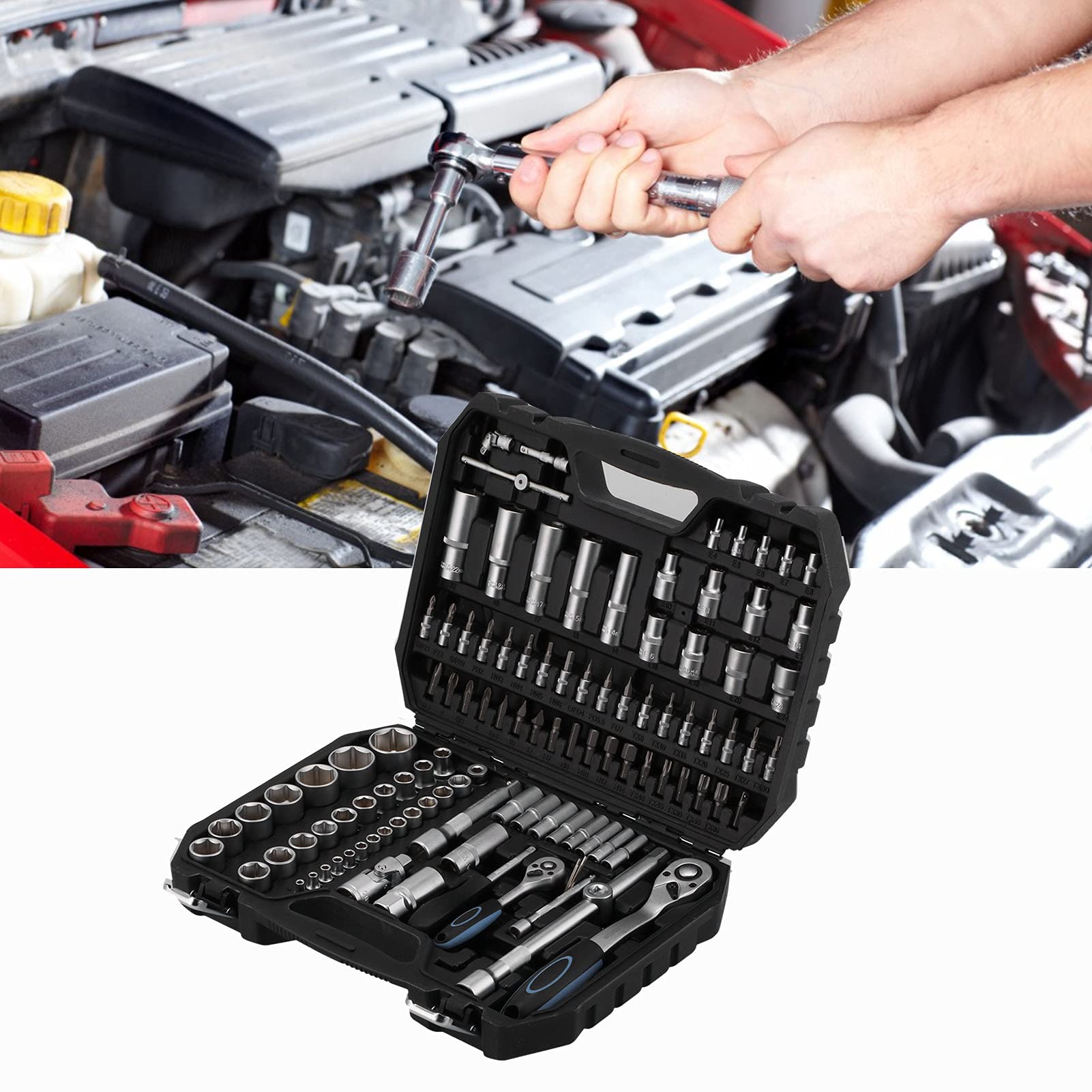 01 Juego de llaves de trinquete, juego de llaves de trinquete Trinquetes con botón de liberación rápida Tamaño compacto para fácil almacenamiento y transporte para automóvil para caravanas Llaves in