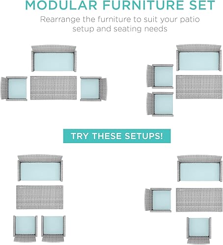 Miniatura 92 de Best Choice Products Juego de muebles de conversación de patio de mimbre al aire libre de 4 piezas para patio trasero con mesa de café, cojines de