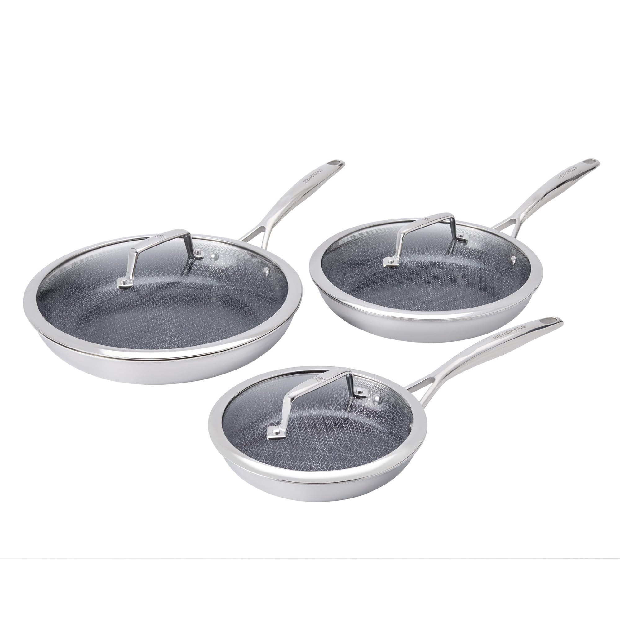 HENCKELS Paradigm Stainless Steel 6 Pc Fry Pan Set, Tri-Ply Ceramic Nonstick Fry Pan Set,…