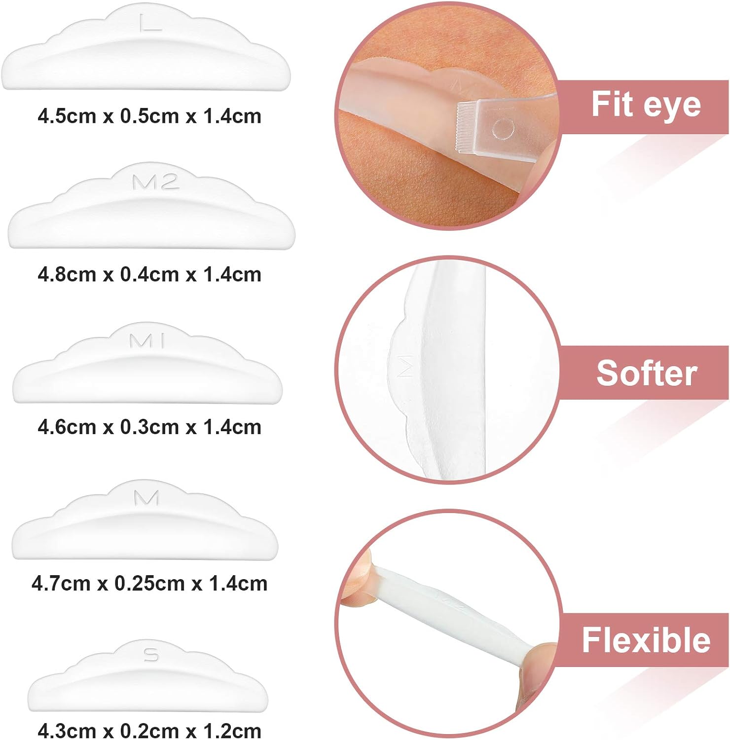 Maitys 20 Pieces Lash Lift Pads Rods Silicone Eyelash Perming Curler and 30 Pieces Y Shape Eyelash Brush, Silicone Perming Curler Makeup Tools, Reusable Lash Lifting Pads(Clear)