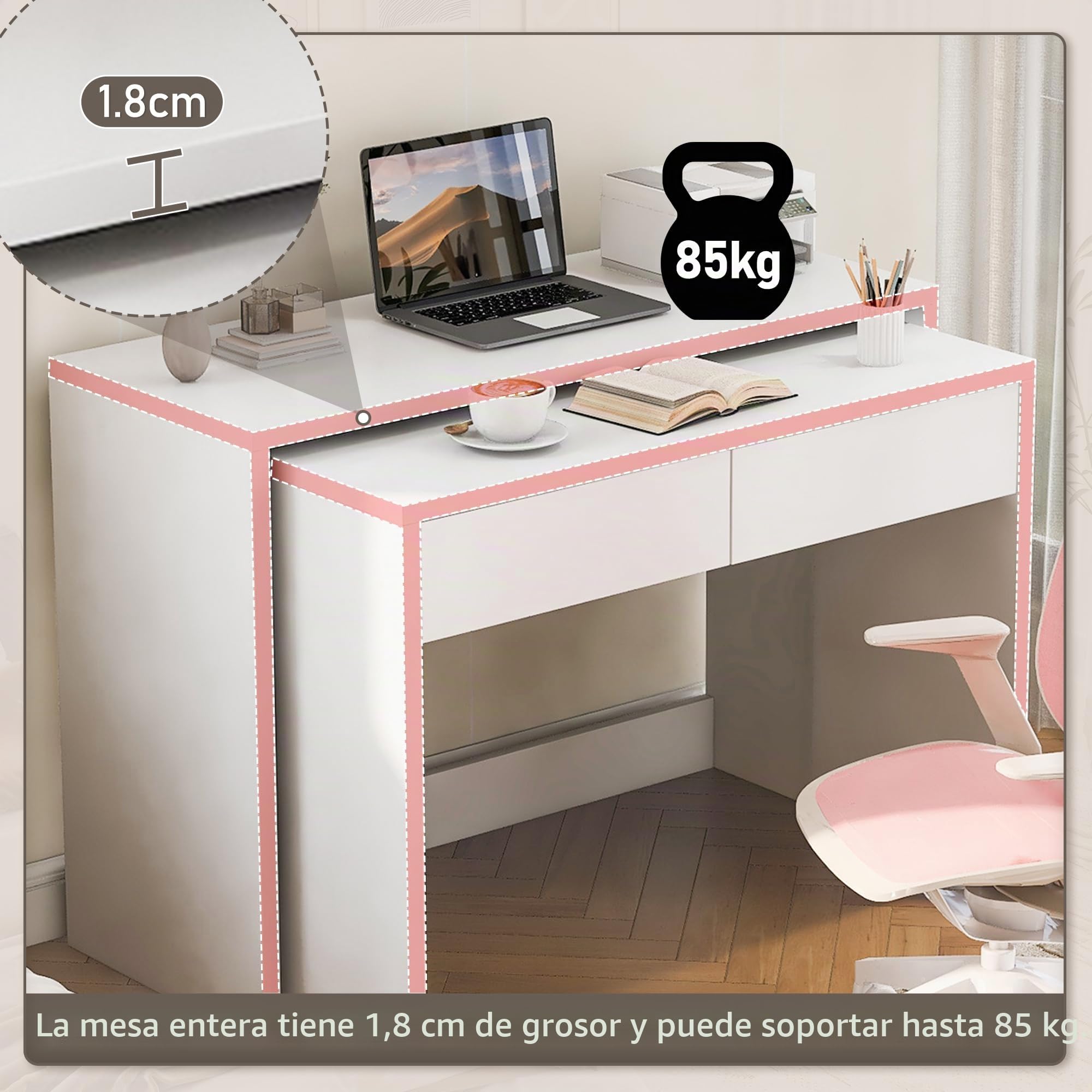 Escritorio plegable, escritorio con cajones, escritorio de esquina, aparador, escritorio de estantería, escritorio compacto 2 en 1, extensible, ruedas equipadas, 110 × 40 × 78 cm (blanco)