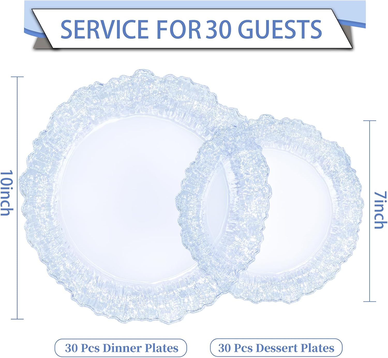 I00000 60 Pcs Blue Plastic Plates, Clear Blue Disposable Party Plates, Premium Plastic Plate Disposable Include 30 Dinner Platos 10" & 30 Dessert Platos 7" Perfect for Wedding & Party