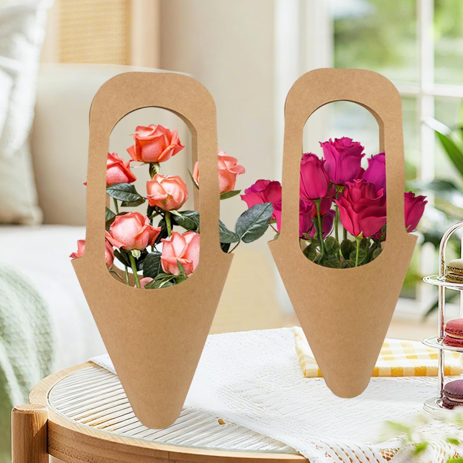 Jaarssho 50 Packs Kraft Paper Flowers Gift Bags with Handle, Brown Paper Bouquet Bag for Flower Gifts Wrap, Flower Bags for Bouquets, Wrapping Holder for Wedding Party Decoration image 4