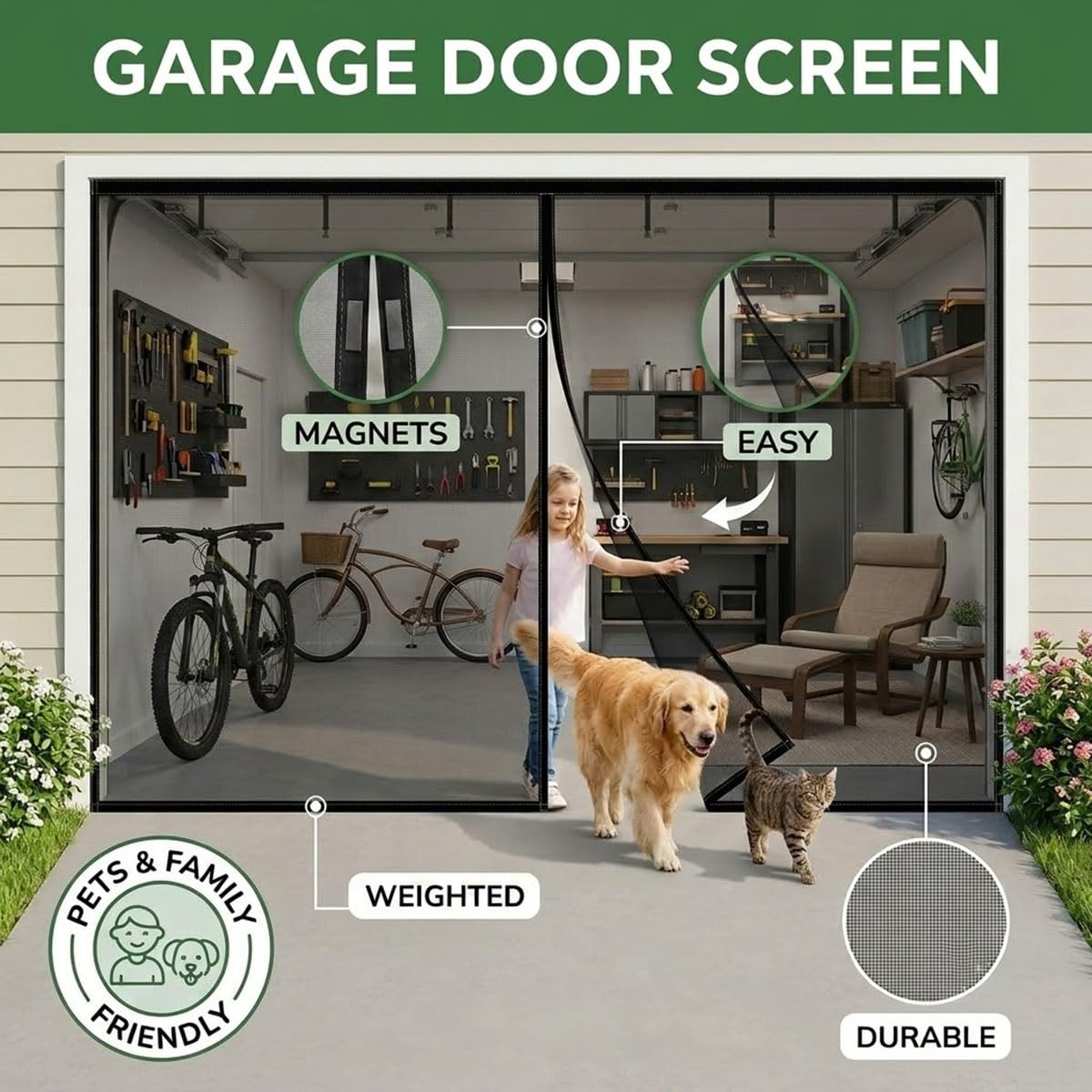 Rideau Moustiquaire Magnétique pour Garage, sans Perçage | Moustiquaire Aimantée Porte Fenêtre en Fibre de Verre, Moustiquaire Chat avec Fermeture Automatique(Blanc,488x274cm)