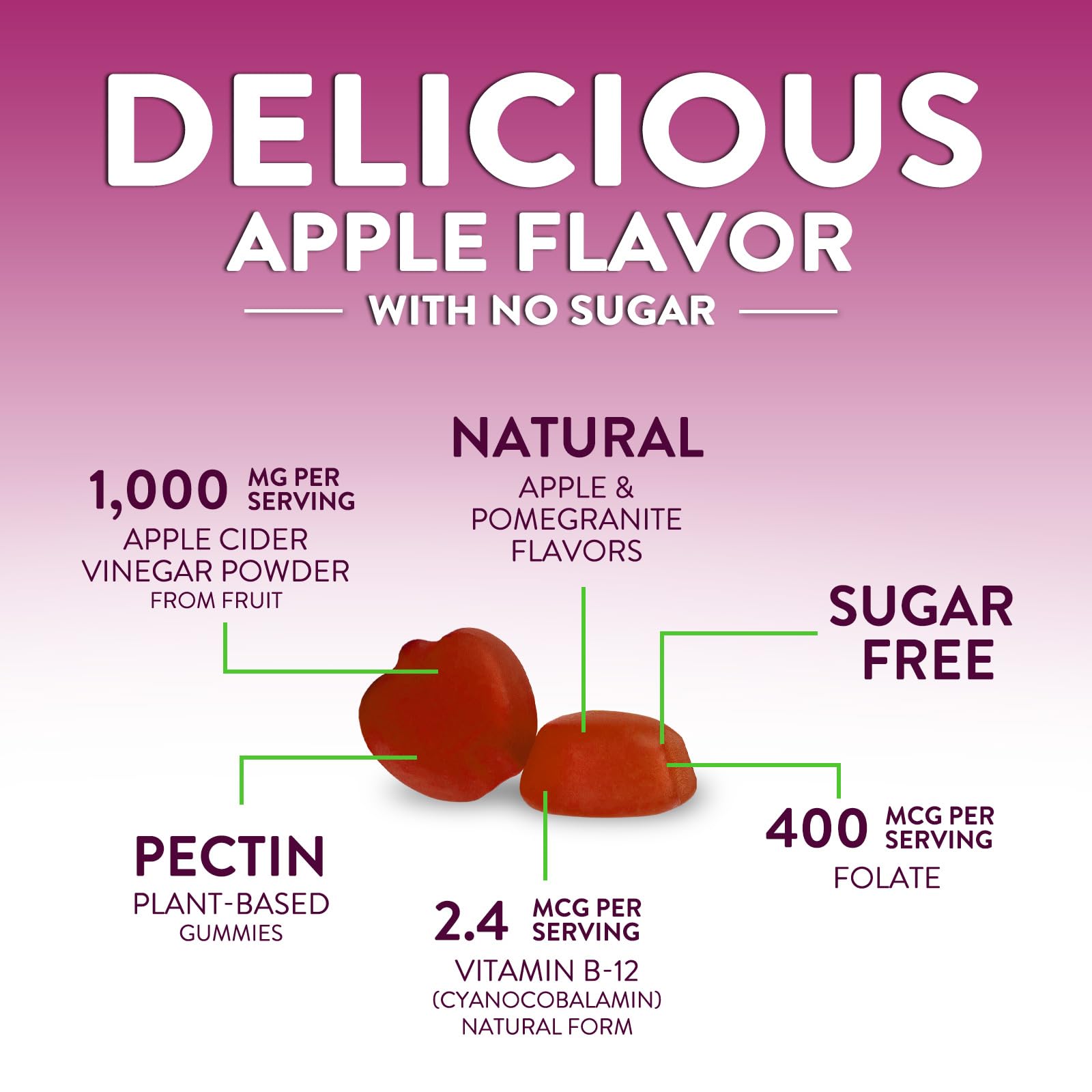 Apple Cider Vinegar Gummies for Weight Loss - Sugar Free - Max Strength ACV Gummy with Vitamin B12 & The Mother - Metabolism & Energy Support - Vegan Apple Cider Vinegar Gummy Supplement - 60 Gummies — Amazon image 3