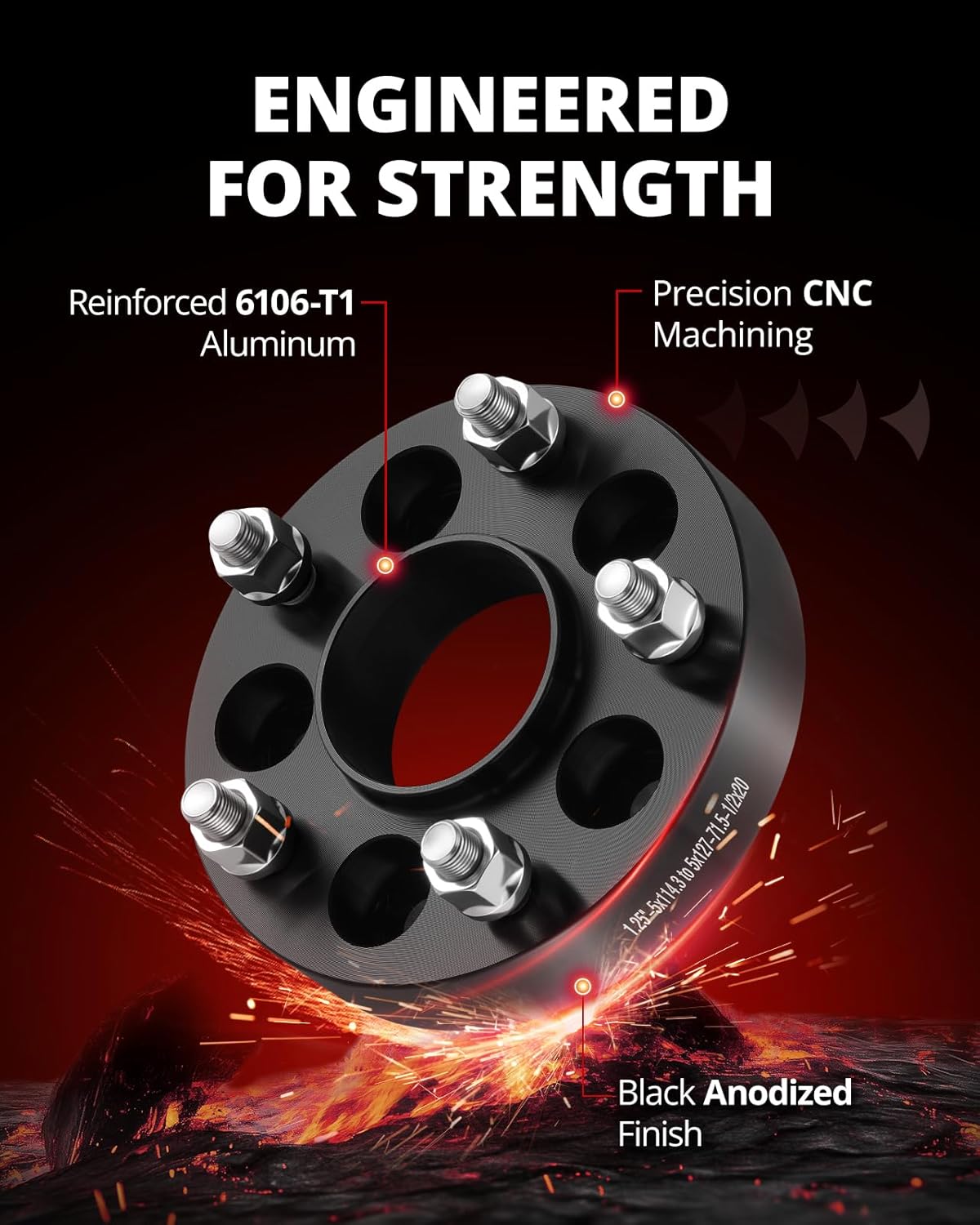 EVIL ENERGY 5x4.5 to 5x5.0 Wheel Adapters Compatible with Ford F-Series Mustang, 1.25 inch Hub Centric Wheel Spacers 4 pcs 5x114.3 to 5x127 mm with 71.5 Hub Bore, 1/2x20 Stud Hubcentric Black