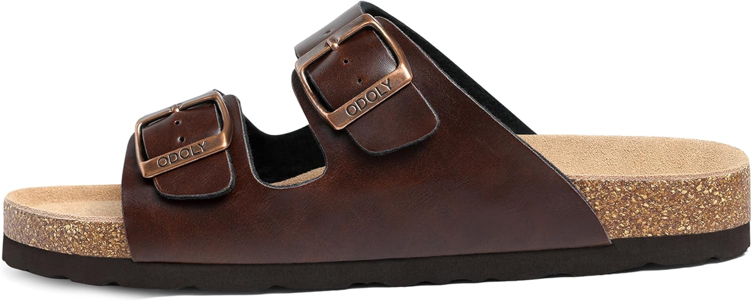 ODOLY Men's Cork Footbed Slide Sandal, Arch Support Summer Outdoor Sandals with Adjustable Buckle for Men