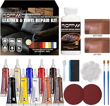 Leather Repair Kit, Vinyl Reapir Kit for Furniture, Couch, Sofa, Jacket, Car Seats, Purse, Chair, Car Interiors and Handbag