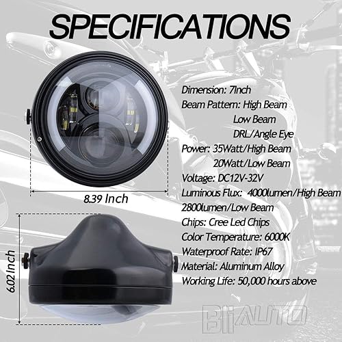 Miniatura 6 de BLIAUTO Faro delantero de motocicleta LED redondo de 7 pulgadas con cubeta de vivienda de luz altabaja LED con soporte de montaje para tubo de