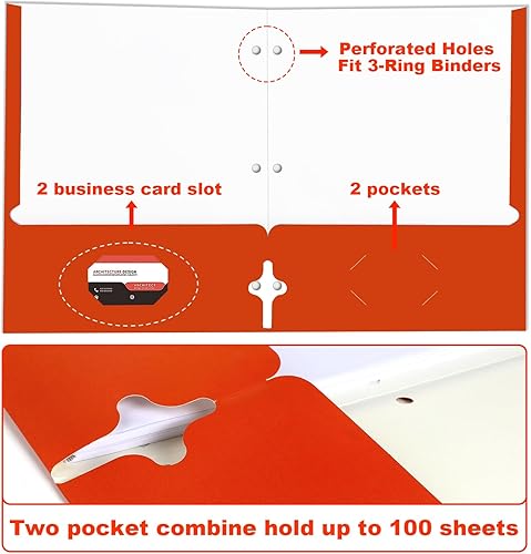 Miniatura 3 de HERKKA - Carpetas portafolio de dos bolsillos, paquete de 125 carpetas de papel perforado de 3 agujeros tamaño carta con bolsillos, 2 carpetas de