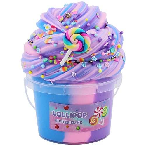 ICHICHI Multicolor Butter Slime,Non-Sticky and Super Soft Scented Purple Slime,Stress Relief Toy(Purple Pink Blue in 1 Pack).