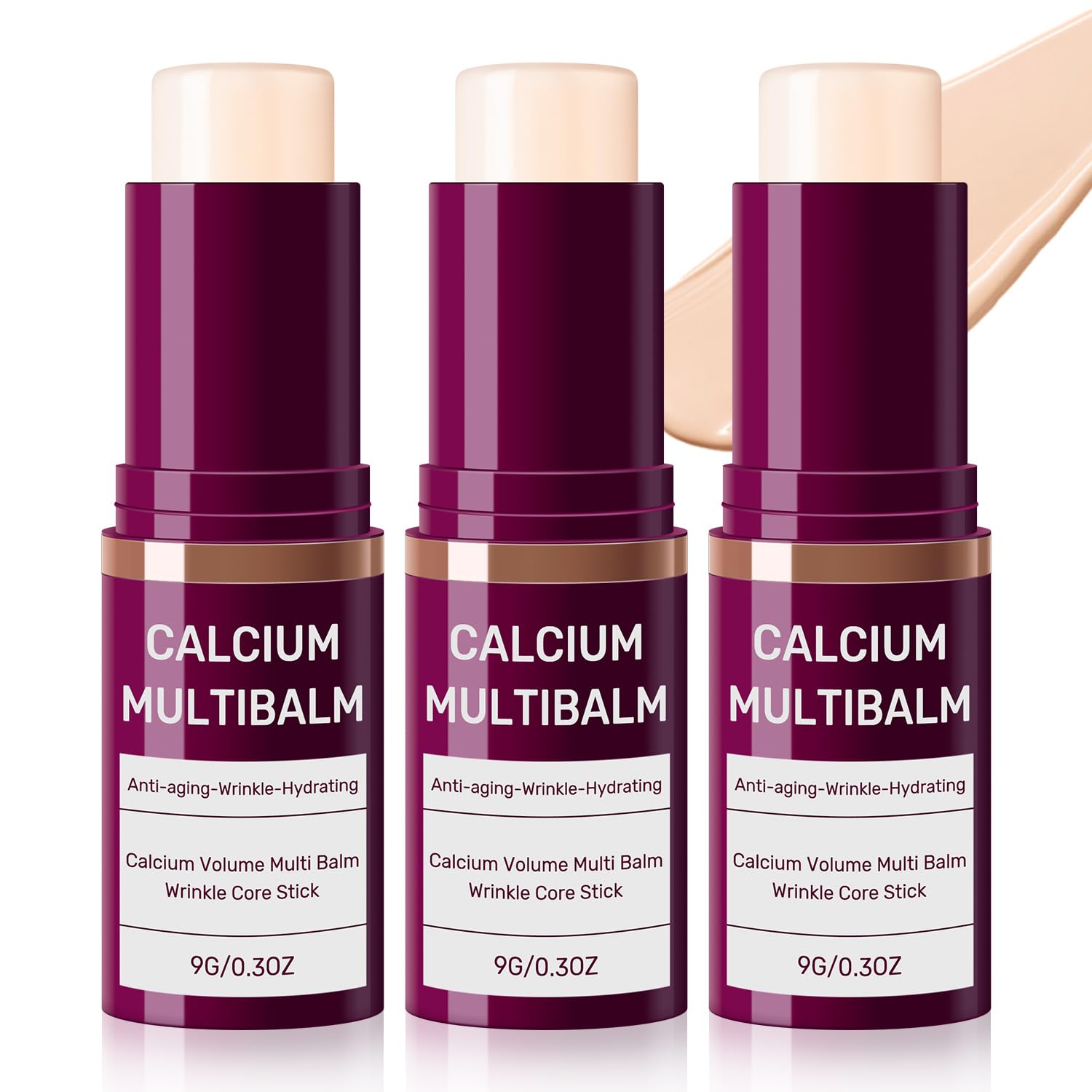 3pcs Calcium Volume Multi Balm,Calcium Multi Balm,Wrinkle Core Stick，Korean Collagen Moisturing Stick, Anti-aging, Hydrating, Almond & Vitamin E for Lip Balm Eye Cream Neck