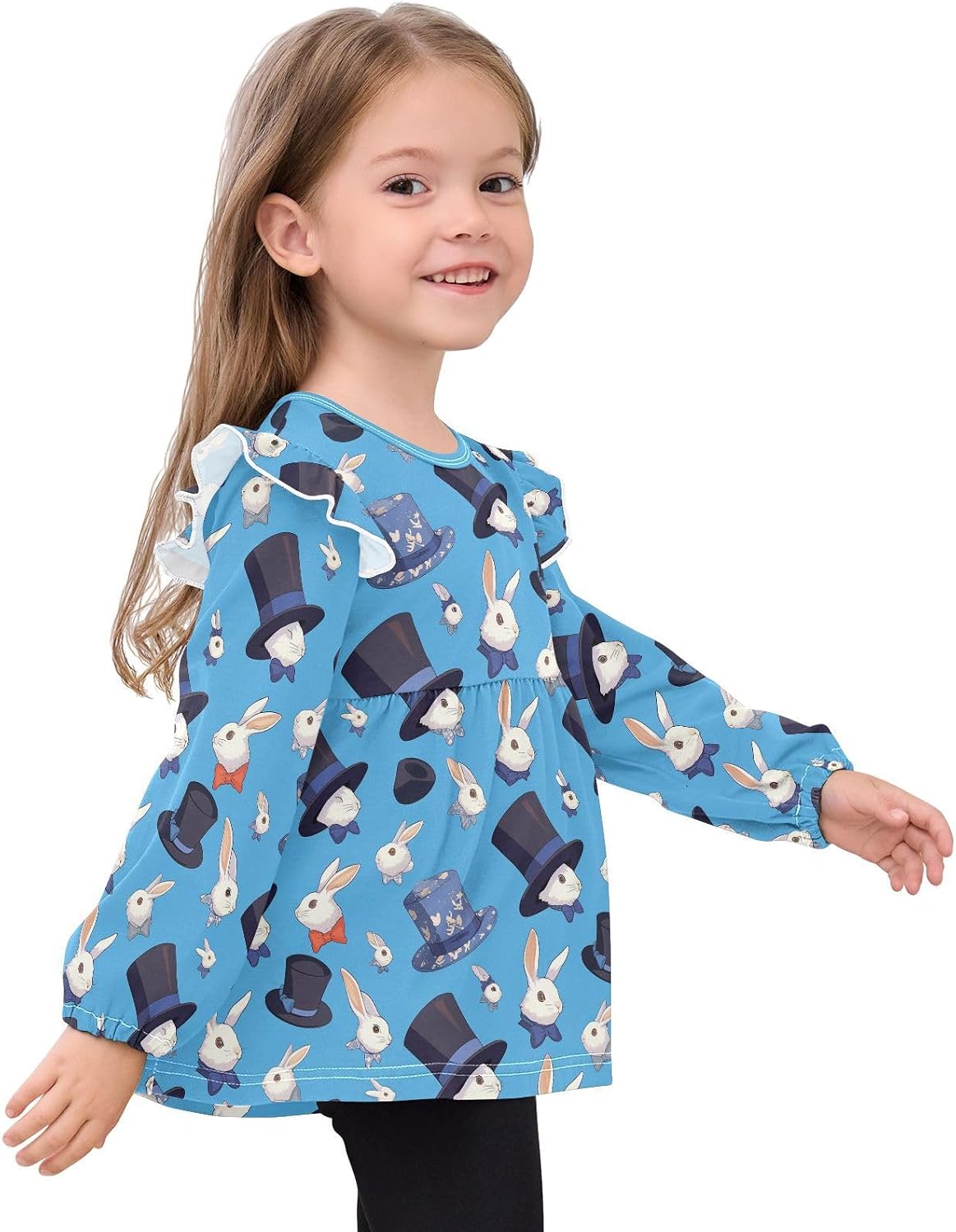 visesunny Toddler Clothes for Girls Bunny Magician Cartoon Long Sleeve Fall Shirts Cotton Top with Ruffle Collar
