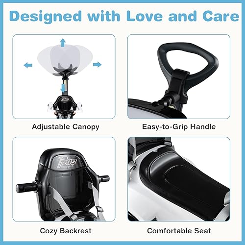 Miniatura 4 de Costzon Coche de empuje para niños pequeños, cochecito 3 en 1, auto deslizante para caminar con asa, toldo, cinturón de seguridad, bocina, música y