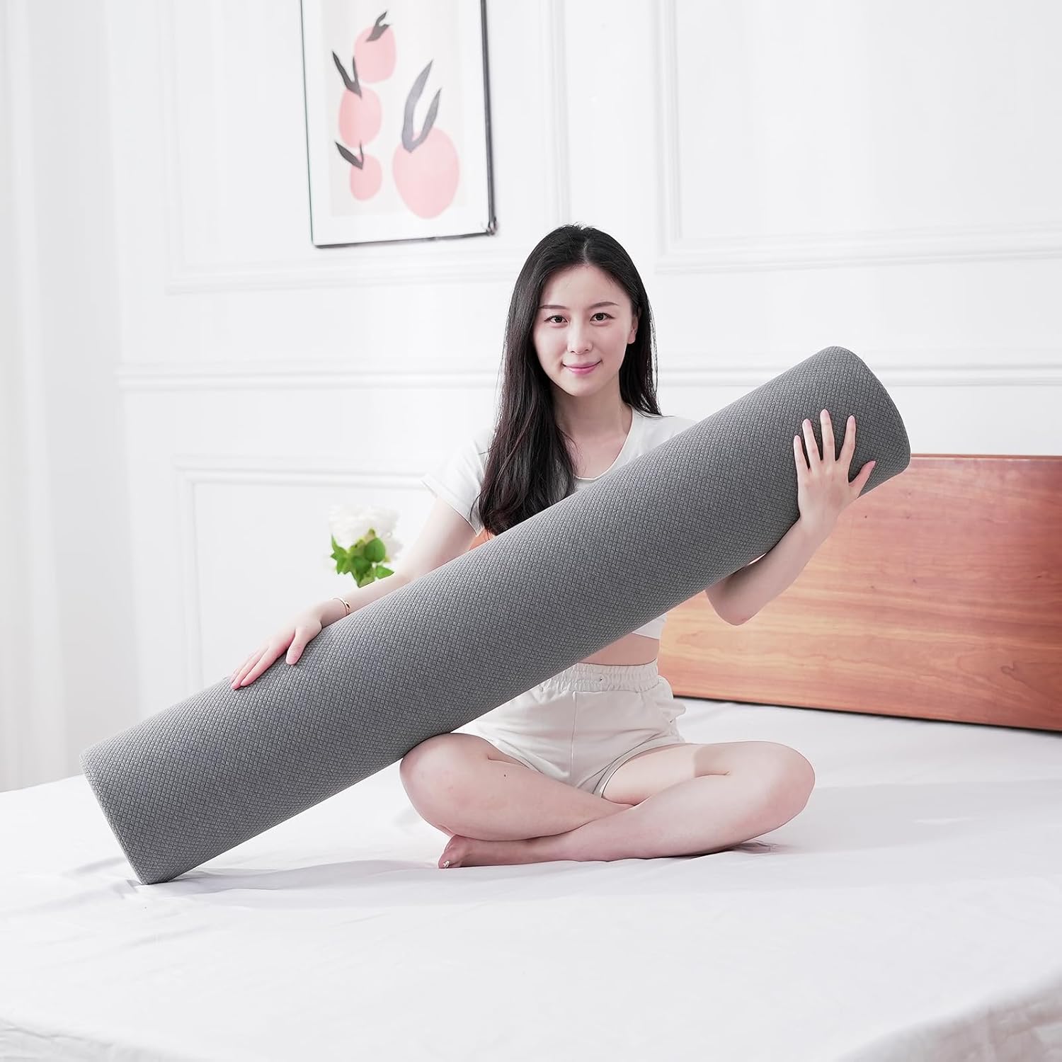 Body Pillow for Adults, Long Full Body Pillow for Side Sleepers and Pregnancy Support, High Resilience Cylindrical Bolster Pillow with Removable Washable Cover (47"x7.9", Grey)
