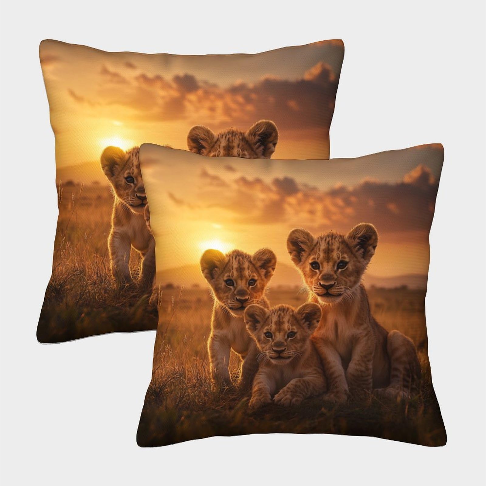 kaiyun 2 Pack Lion And Cub at Sunset,African Landscape Pillowcase 40x40cm, Cushion Cover,3D Digital Printing Bed Sofa Decorative
