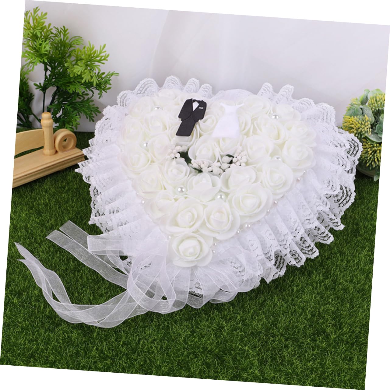 PRETYZOOM 2St weißes Dekokissen Weiße Kissen fürs Bett weißes Körperkissen Vintage Ringkissen Ringe Ringträger zur Hochzeit Eheringträger europäischer Stil Ringschachtel Bräutigam