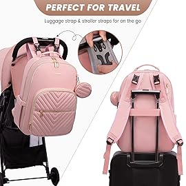 LOVEVOOK Diaper Bag Backpack, Quilted Baby Bag with Changing Pad & Pacifier Holder, Waterproof Travel Diaper Bags for Baby Boys Girls, Stylish and Large Capacity,Pink