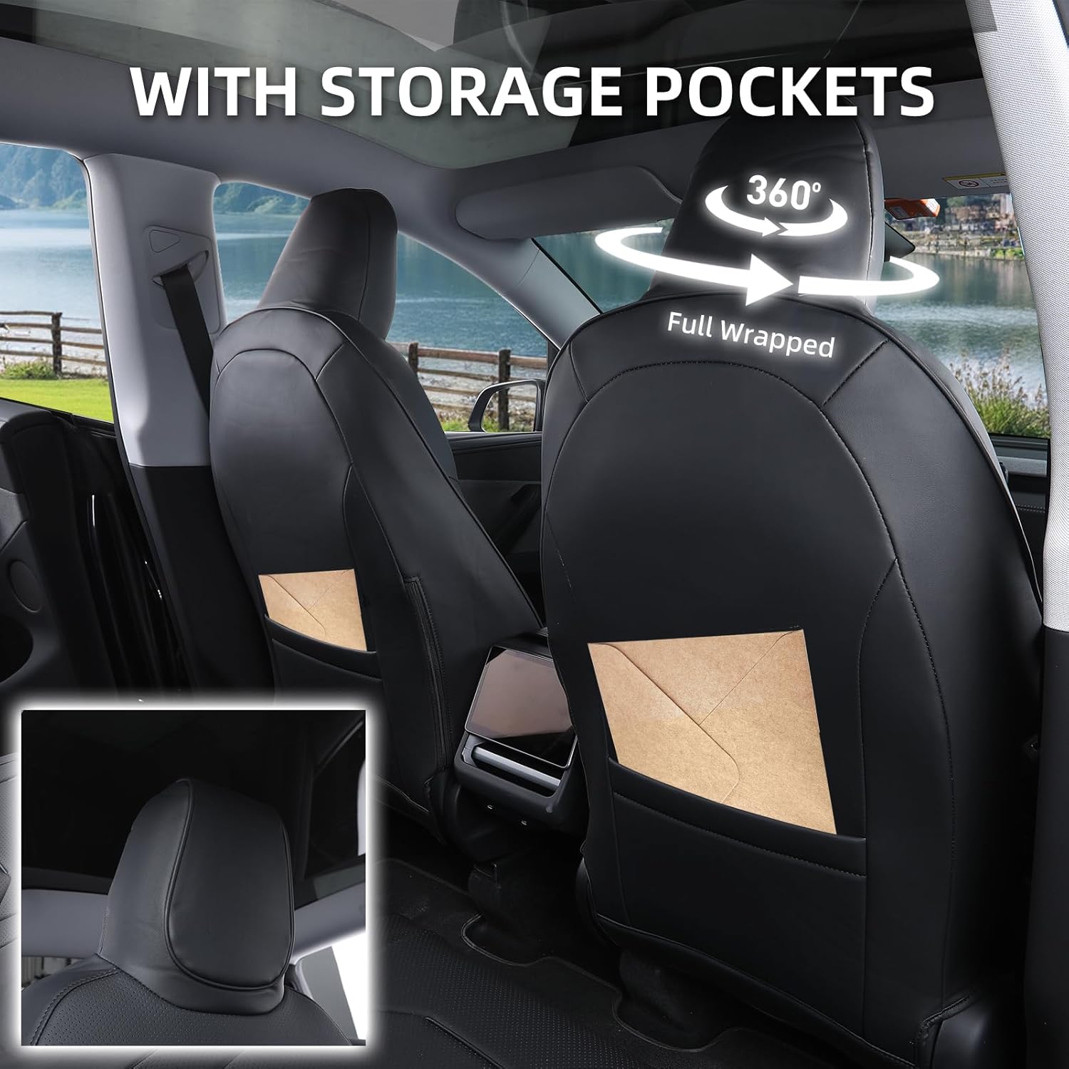 Tesla Model Y Seat Covers 2025 2026 Full Coverage Nappa Leather Car Seat Cover Interior Full Set Accessories Airbag Compatible Cushion Cover Custom Fit(Black,5-Seater)
