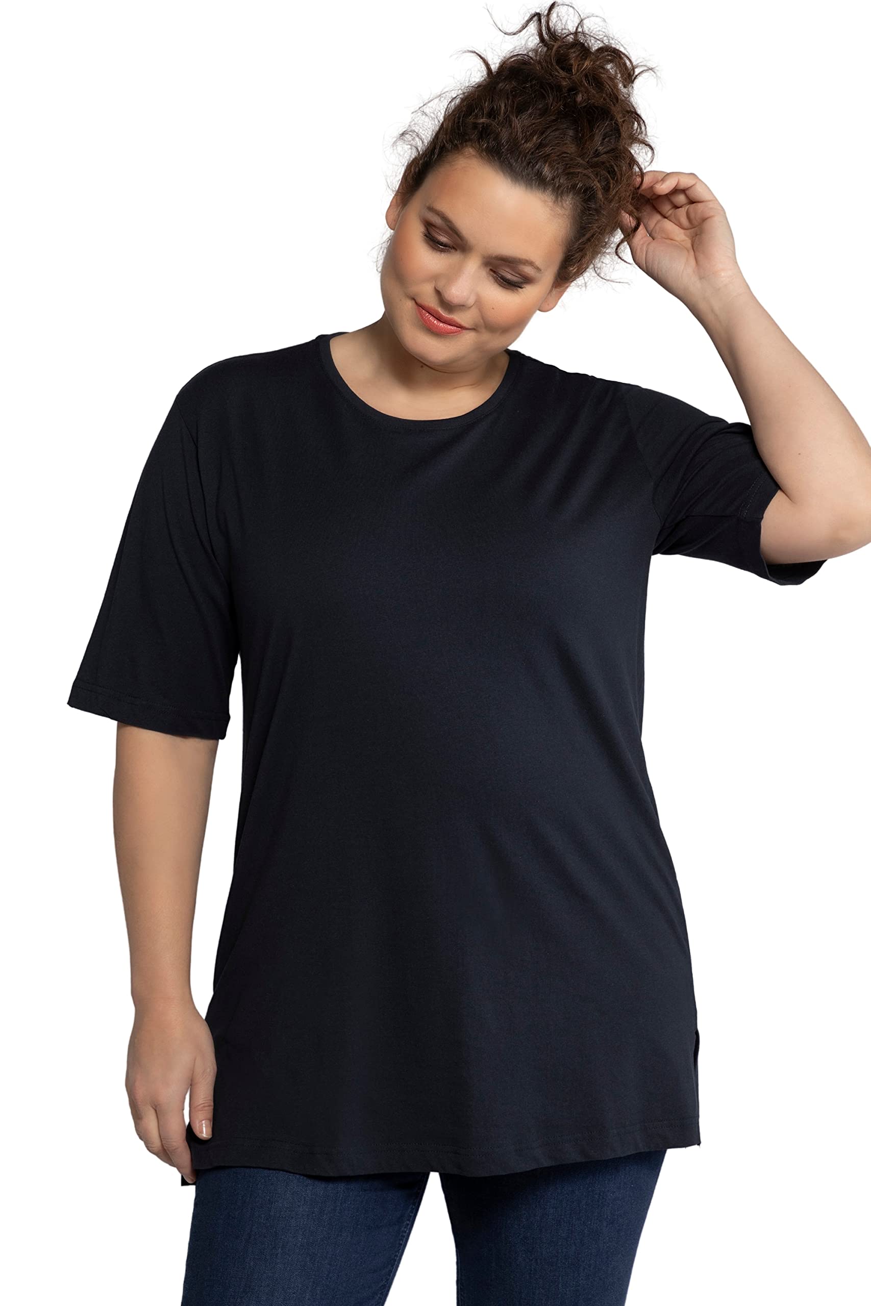 Ulla Popken Womenswear Plus Size Curvy Oversize Basic Short Sleeve Tee Navy Blue 42+ 486910 71-42+