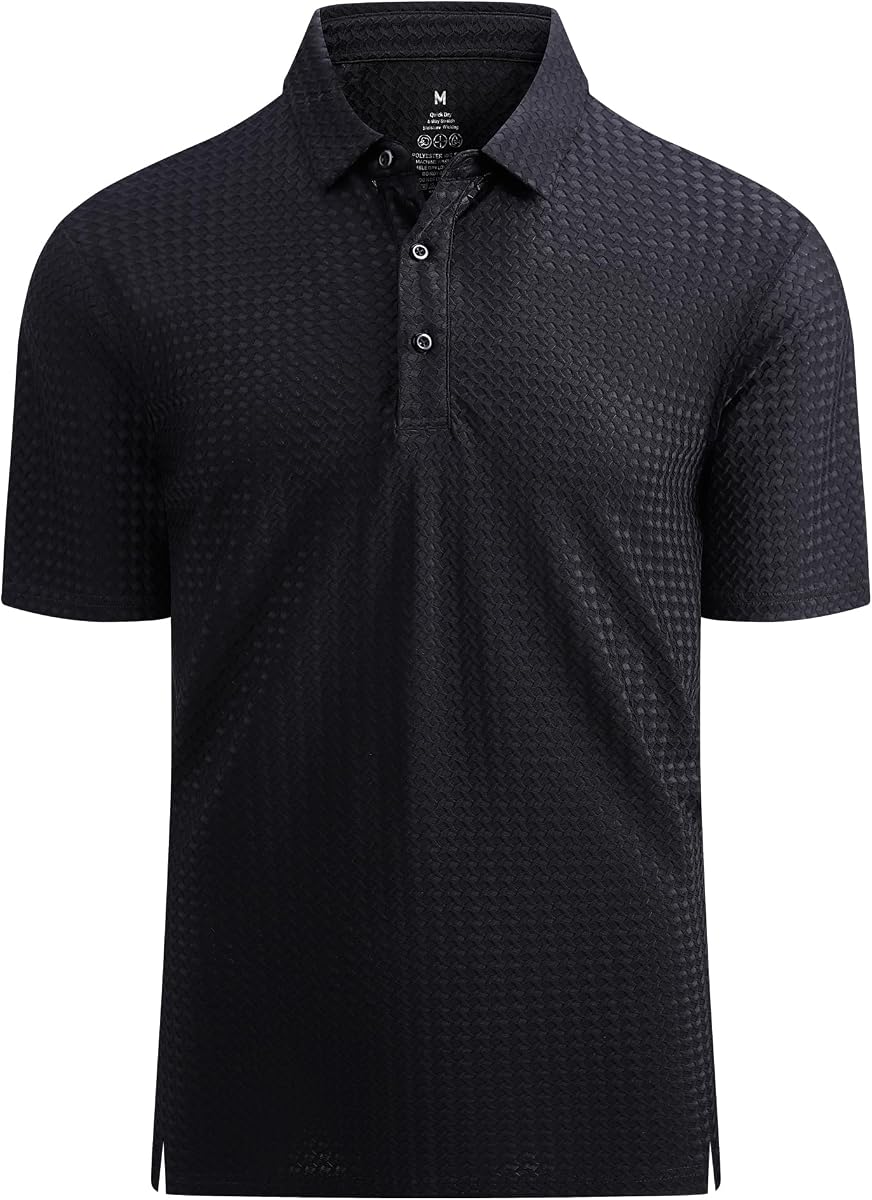 Alex Vando Mens Bubble Jacquard Super Stretch Short Sleeve Polo Shirts | Unique jacquard texture,Soft snug silhouette,Long-lasting shape retention,Daily & social matching