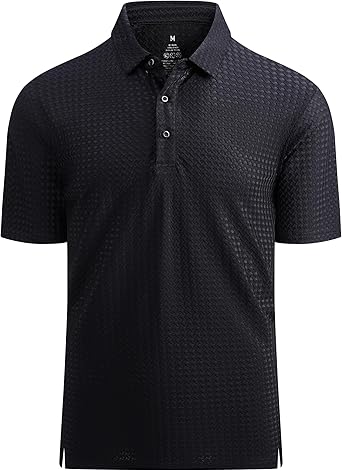 Alex Vando Mens Bubble Jacquard Polo Shirt Super Stretch Short Sleeve Polo Shirts for Men