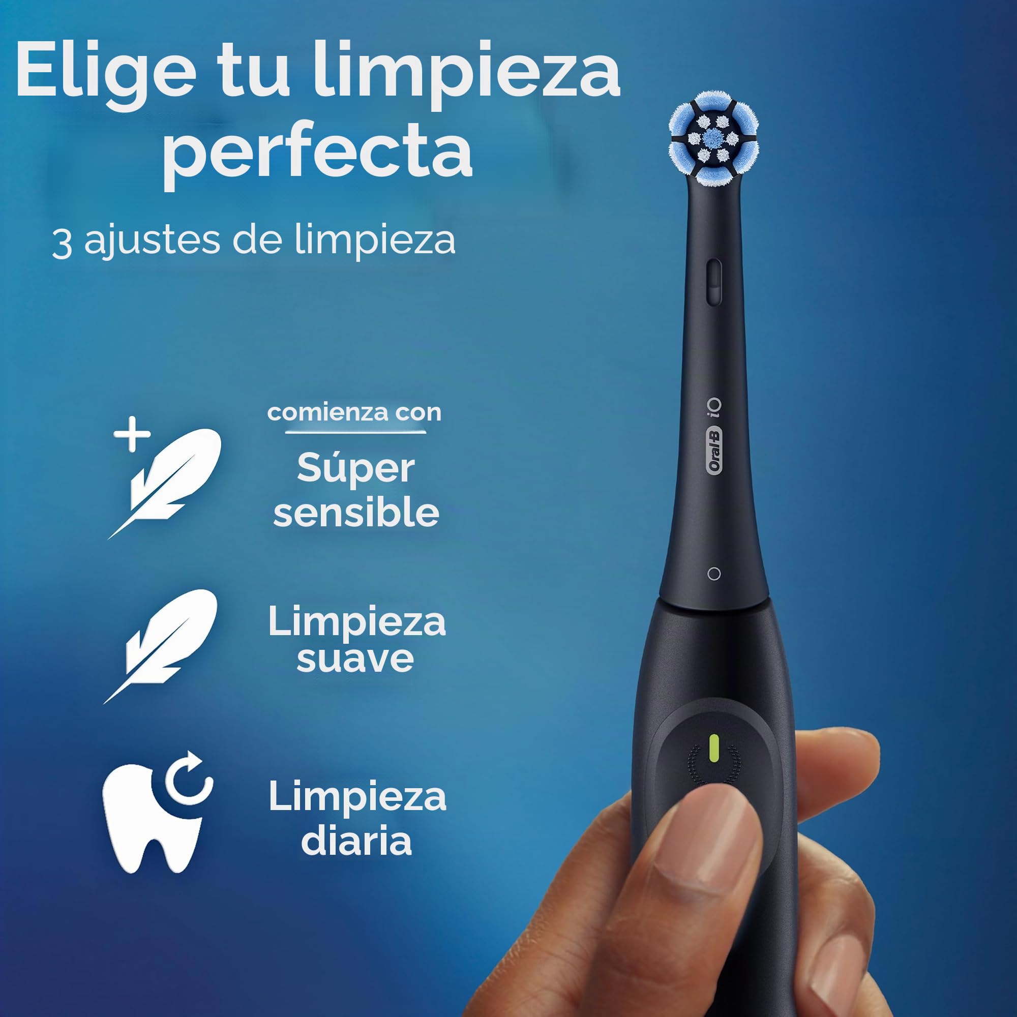 Oral-B iO Series 2 - Kit de inicio de cepillo de dientes eléctrico recargable, color negro noche con 2 cabezales de cepillo, sensor de presión automático para proteger las encías, 3 modos,
