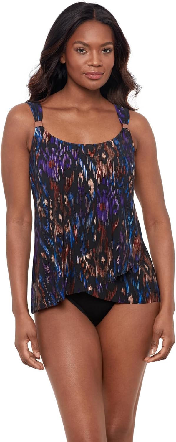 Miraclesuit Women's DD-Cup Swimwear Tapiz Dazzle Scoop Neck Underwire Bra Tankini Top
