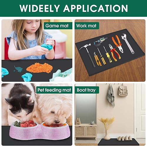 Miniatura 5 de Bandeja para gabinete de cocina para debajo del fregadero, hecha de silicona flexible e impermeable, superficie de separación (negro, 34 x 22