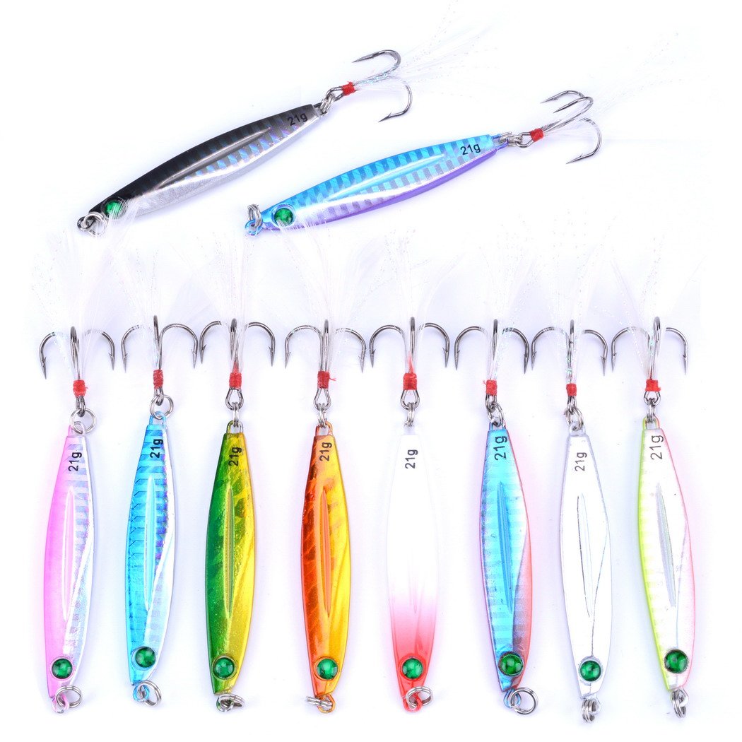 Aorace 10pcs/Lot Salzwasser -Fischen Casting Metall Jig 40g Shore und Boots rüttelnde Köder Locken Blei-Fische mit Feder 8.7cm/40g