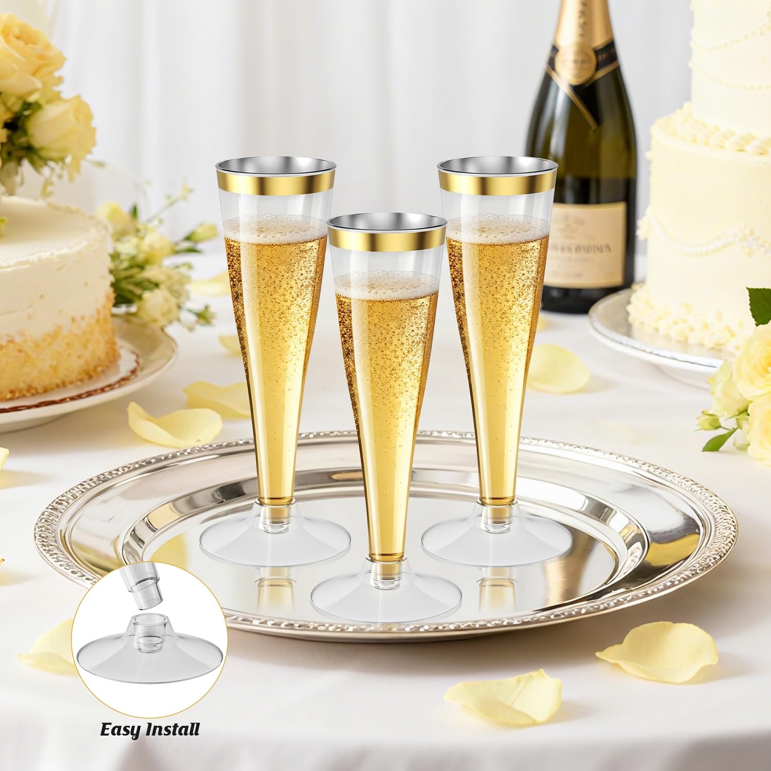 20 Pack Champagne Flutes Plastic Wine Glasses Disposable, 4.5 Oz Gold Rim Mimosa Glasses for 2026 Engagement Wedding Birthday Bar Soccer Football Party Supplies, Bulk Toasting Cocktail Cups — Amazon image 4