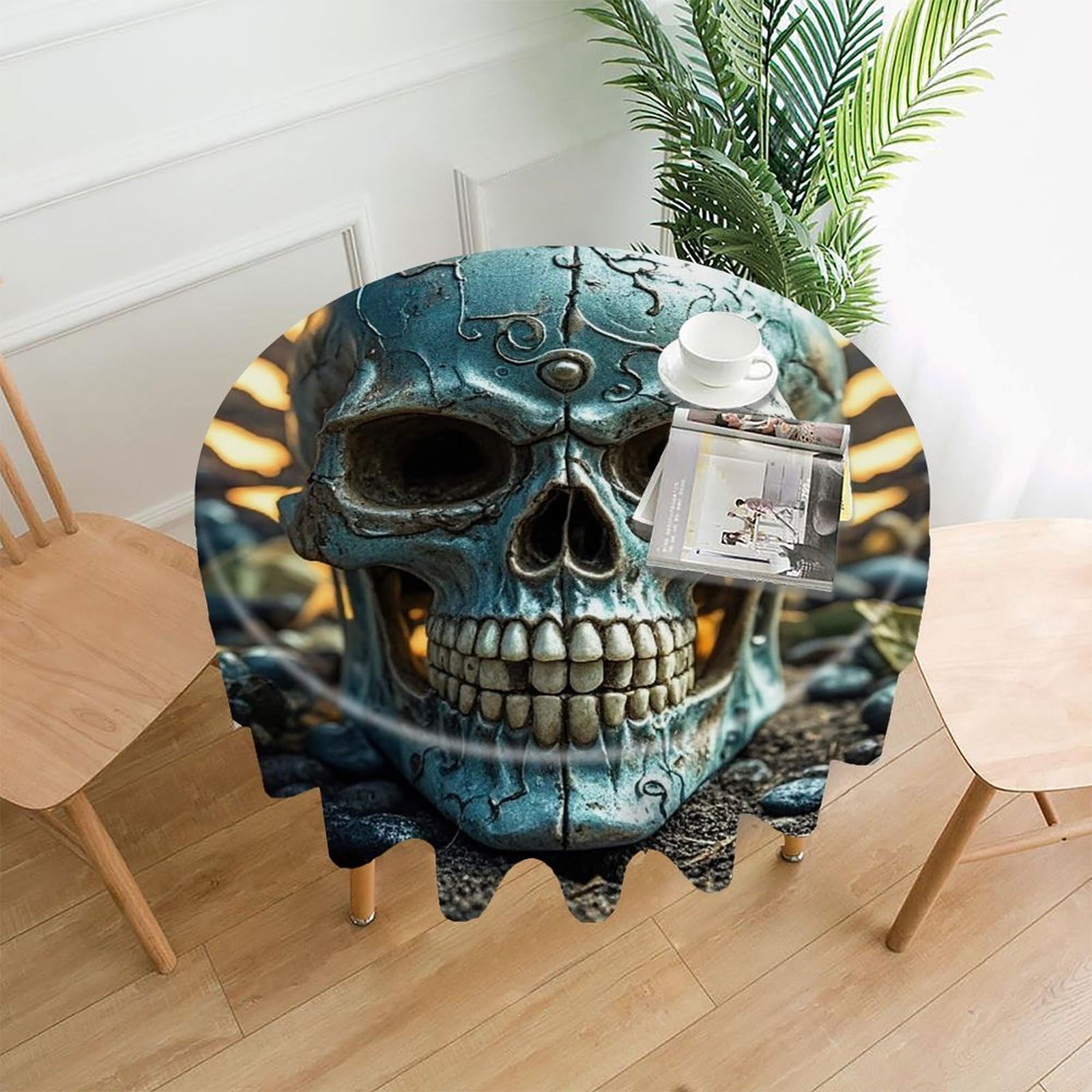 FekiLoot Cool Evil Skull Tablecloth Decorative Round Table Cloth Wrinkle Resistant Washable Circle Table Cover Round Tablecloth for Picnic Party Camping Dining 60 Inch