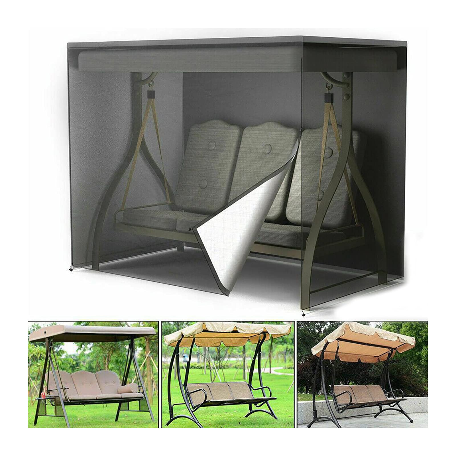 QWEASDF Garden Swing Cover, Swing Chair Cover, Triple Seater Hammock Cover, 210D Oxford Fabric, Waterproof Windproof Anti-UV, All-Weather Protection,Black,L160*W120*H170cm