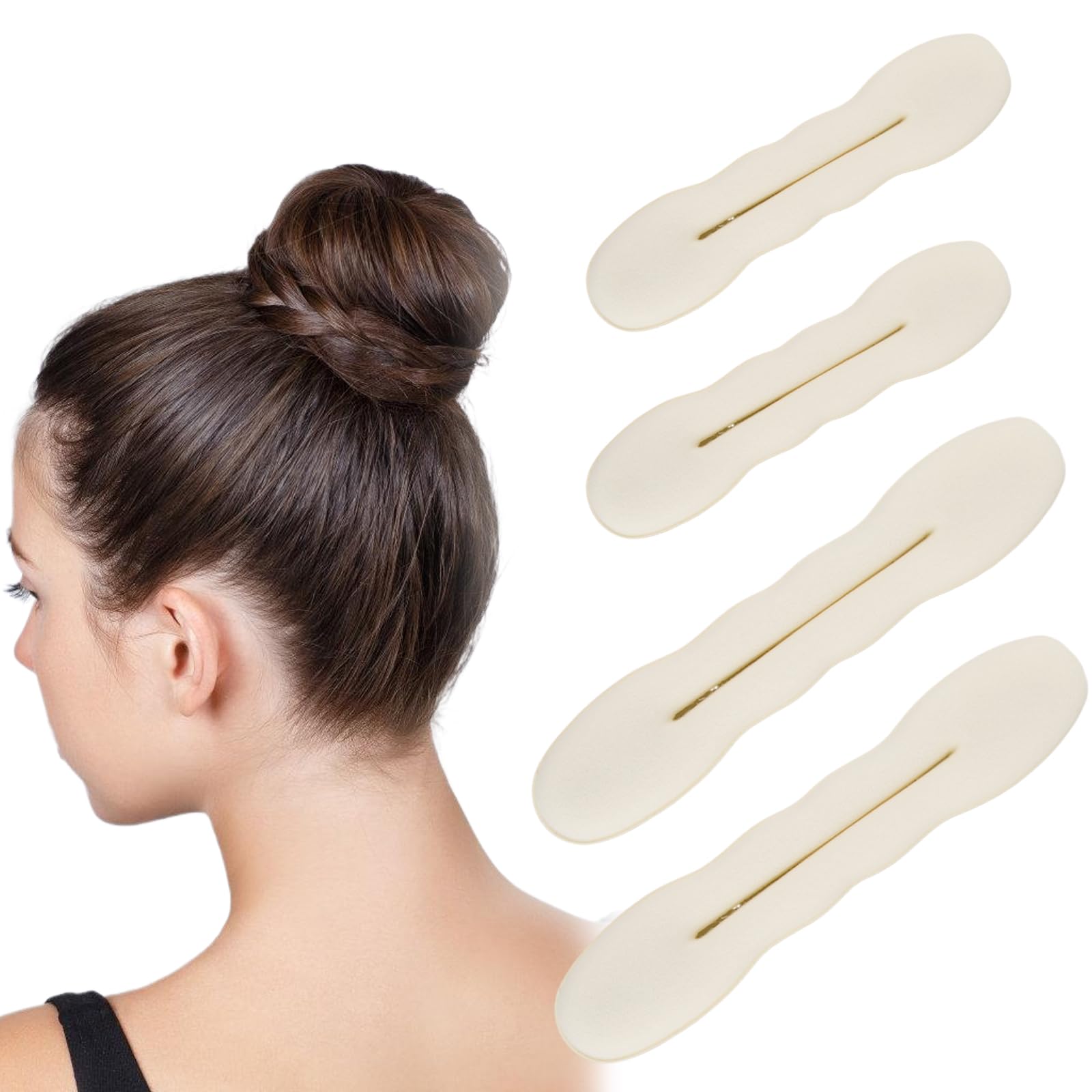Chignon per Ciambella, 4 Chignon Facile per Capelli, Magic Chignon Maker, Ciambella Capelli Twist Chignon di Capelli Creatore, Strumenti per Chignon in Spugna per Capelli (2 Grandi 2 Piccoli) (Bianco)