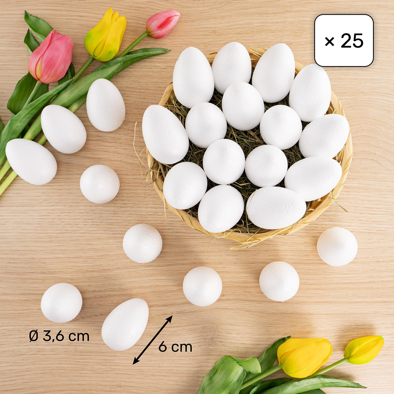 MCE-Commerce Polystyrene Eggs 6 cm Pack of 25 for Crafts and Decorating at Easter Styrofoam, White,A336025 - Image 2