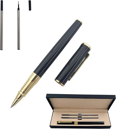 Acoud Bolígrafo de metal, bolígrafo de oficina con dos recambios negros de 0.020 in, bonito regalo para familiares, amigos y colegas (negro)