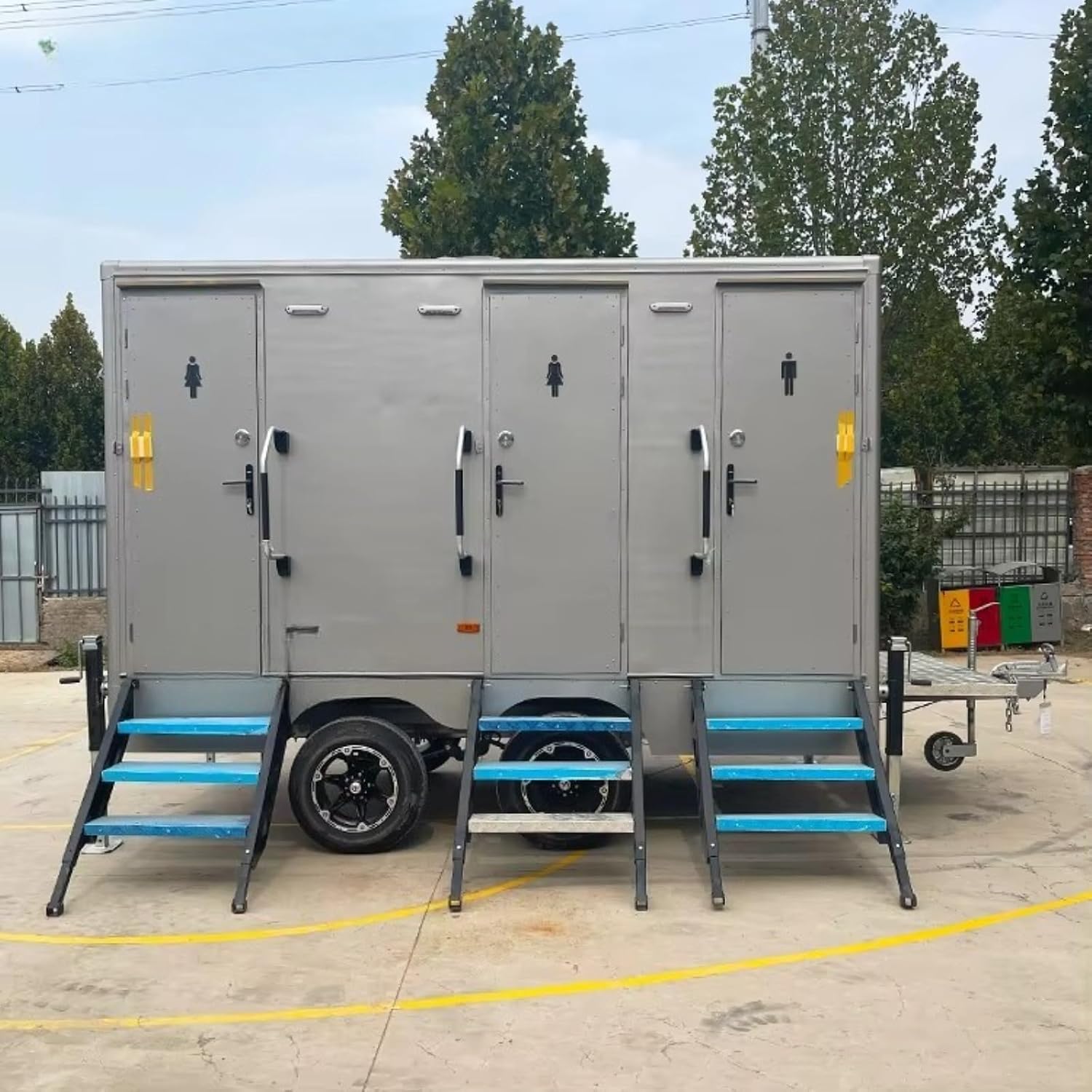 Commercial Portable Toilet Trailer with LED Lighting & Ventilation, Durable Portable Restroom for Marathons, Job Sites, and Government Tenders
