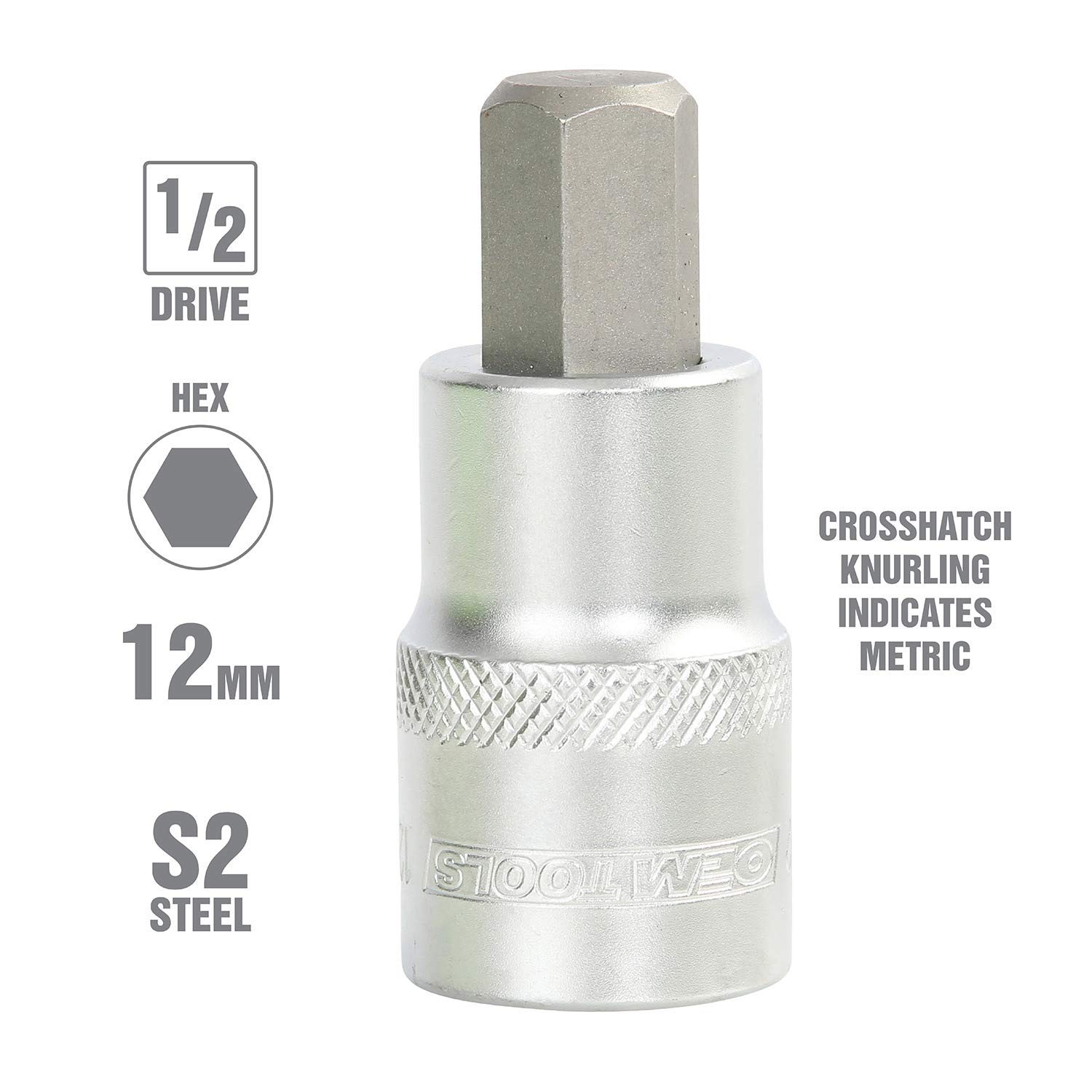 OEMTOOLS 22840 metryczne gniazdo sześciokątne 12 mm, napęd 1/2 cala, narzędzie do naprawy samochodów, stworzone z myślą o trwałości, wykonane z twardej stali S-2, poddane obróbce cieplnej dla